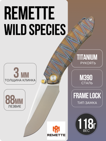 Нож Remette Wild Species, M390, Titanium Tiger Stripe Handle, WD108-C